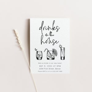 Drinks are on the House - Editable and Customizable Housewarming Invitation Template with Cocktails - Instant Edit and Download