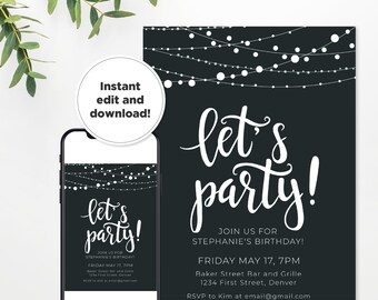 Hanging Lights Birthday Invitation Template (Digital Download)