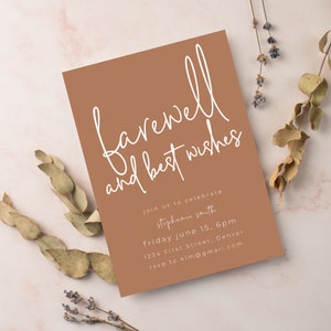 Simple and Modern Farewell and Best Wishes Party Invitation Template in Mauve 5x7 - Instant Edit and Download