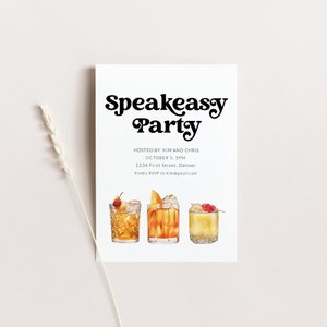 Sjabloon uitnodiging speakeasy-feest - housewarming, cocktail en etentje - direct bewerken en downloaden