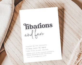 Cocktail Party Invitation Template: Black and White Libations (Instant Download)