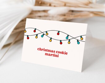 Tarjeta de mesa navideña con diseño de luces navideñas (descarga instantánea)