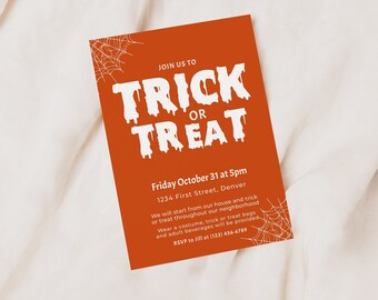 Join Us To Trick or Treat Editable Halloween Party Invitation Template - Digital and Print -  Instant Edit and Download