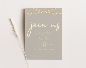 Join Us Party Invitation Template - Beige background with Lights - Engagement, Rehearsal, Housewarming, Baby shower, Retirement