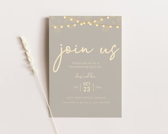 Join Us Party Invitation Template - Beige background with Lights - Engagement, Rehearsal, Housewarming, Baby shower, Retirement