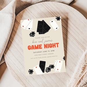 Uitnodigingssjabloon voor game-avond met kaarten en pokerfiches - 5 x 7 inch - verjaardag/housewarming - direct bewerken en downloaden