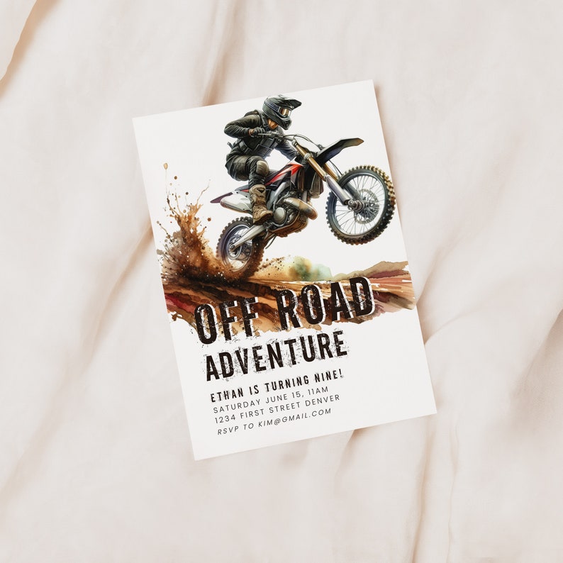 Off Road Adventure Motocross/Motorcycle Theme Birthday Party Invitation Template Any Age Instant Edit and Download image 2