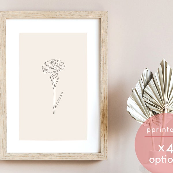 Carnation Flower | January Birth Month | Line Art Drawing | Minimalist | x4 Options | Digital Printable Wall Art | Illustration | Download