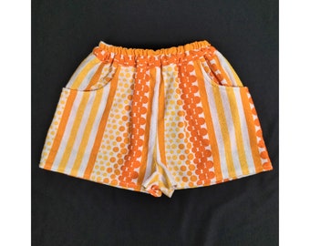 Vintage 1990s Towelling Kids Shorts  / Orange Spots and Stripes / Boys / Girls / Aah Kid