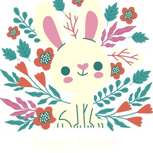 Hand-Drawn Easter Bunny Art: Floral Illustration (SVG, EPS, PNG Digital Download)