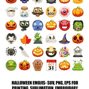Spooky Halloween Emoji Sticker Set: SVG, PNG Digital Files