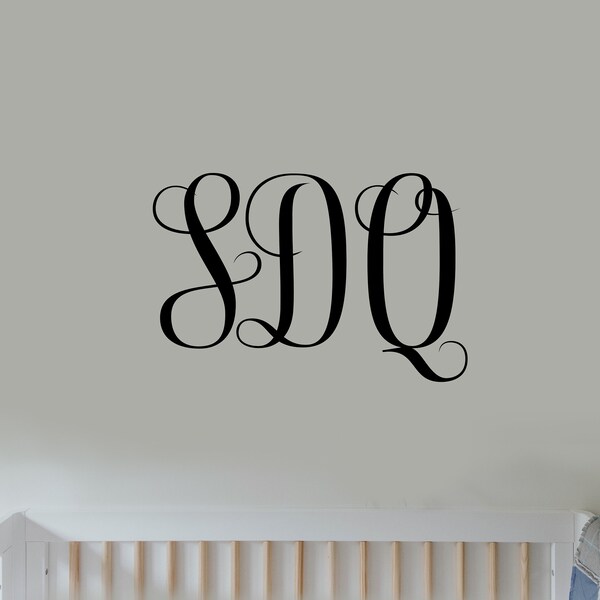 Custom Initial Monogram Vinyl Wall Decal for Nursery, Toddler Room, Crib, Kid's Room, Children's Bedroom, Door Decor,