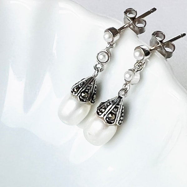 925 solid sterling silver seed pearl earrings