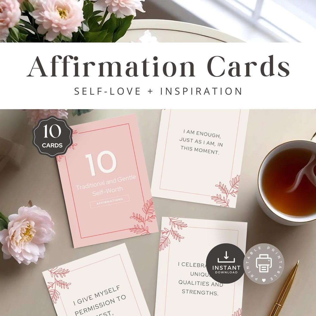 Printable Self Love Affirmation Cards, Daily Habit Mindset Women, Teen ...