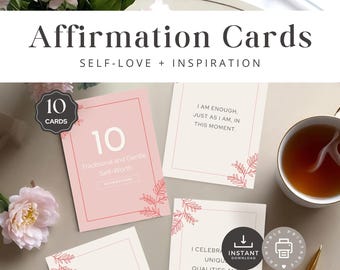 Printable Self Love Affirmation Cards, Daily Habit Mindset Women, Teen Girl Positive Self Talk, Pink Floral Feminine Quote, INSTANT DOWNLOAD
