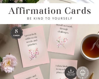 Printable Affirmation Cards Women, Motivational Inspirational Vision Board, Self-care Empowerment, Pink Floral Simple, INSTANT DOWNLOAD