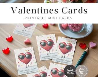 Kids Valentine Gift Tag, School Valentines Card, Printable Teacher Classroom Present, Classroom Red Heart Label, Self-Love, INSTANT DOWNLOAD