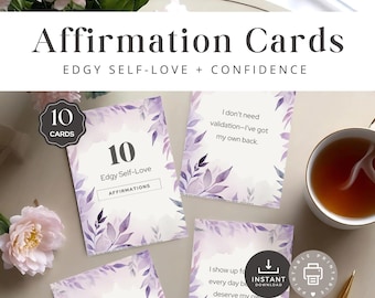Printable Self Love Affirmation Cards, Daily Mindset Routine Women, Teen Girl Positive Self Talk, Confidence Quote, Purple, INSTANT DOWNLOAD