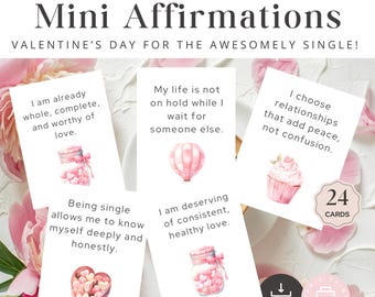 Valentine's Affirmation Cards for Singles | Editable Canva Template | Printable PDF | Self-Love | Personal Growth Instant Download