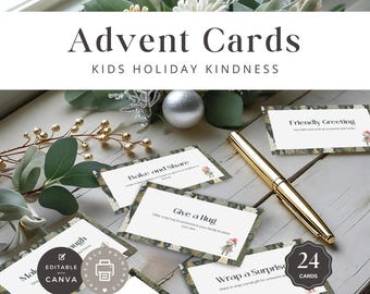 Acts of Kindness Cards, Christmas Advent Calendar Card, Kids Holiday Countdown Activity, Editable Daily Classroom Teacher, INSTANT DOWNLOAD