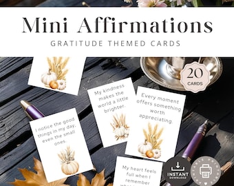 Gratitude Cards Printable, Mindfulness Affirmation Deck, Fall Positivity Set for Kids & Adults, Minimalist, INSTANT DOWNLOAD