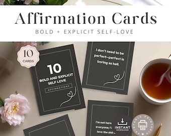Badass Affirmation Cards, Daily Manifestation Card Deck, Morning Self Love Routine, Printable Set For Women, Black Edgy, INSTANT DOWNLOAD