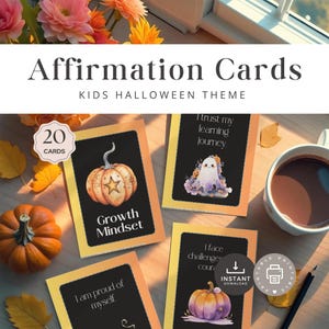 Affirmationskarten für Kinder, Halloween-Positive Message Set, Mindset Deck für Kinder, Herbst-Selbstliebe-Zitat, schwarz, INSTANT DOWNLOAD