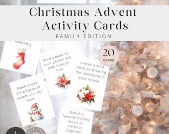 Christmas Advent Activity Cards, Family Connection Set, December Countdown Deck, Holiday Togetherness Ideas, INSTANT DOWNLOAD