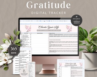 Gratitude Checklist, Manifestation, New Year Resolution, Wellness Digital Tracker, Daily Self-Care Routine, Pink Floral, INSTANT DOWNLOAD