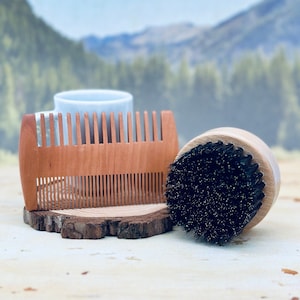 Wood Beard Brush & Comb Set, Custom Engraved, Boar Brush, Wood Comb, Dad Gift, Son Gift