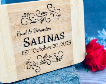 Personalized Bamboo Cutting Board: Engraved Couple Wedding Gift, Anniversary Housewarming