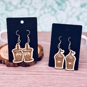 Wood Coffee Earrings: Lightweight, Love Coffee, Drinks, Deserts