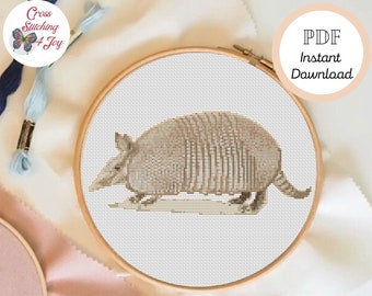 Armoured Armadillo Cross Stitch Pattern, Room Decor for Nature Lovers, Easy Crossstitch Chart, Animal Stylized Xstitch