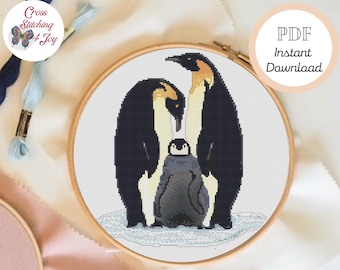 Penguin Cross Stitch, Family Mum Dad and Kid Counted Pattern, Penguin Valentine Gift