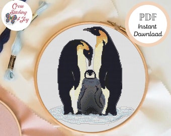 Penguin Cross Stitch, Family Mum Dad and Kid Counted Pattern, Penguin Valentine Gift