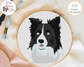 Border Collie Cross Stitch Pattern, Very Easy Dog Crossstitch Chart,  Collie Dog Lover Gift, Animal Stylized Xstitch
