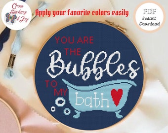 Jij bent de bubbels op mijn bad, Badkamer Kruissteek Patroon, Unieke Badkuip Teken