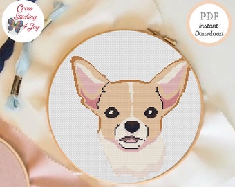 Chihuahua Cross Stitch Pattern, Very Easy Dog Crossstitch Chart, Chihuahua Dog Lover Gift, Animal Stylized Xstitch