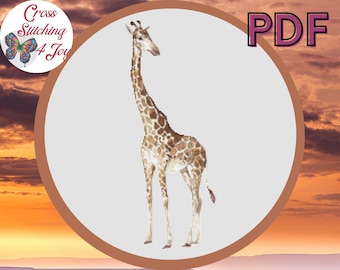 Giraffe Kreuzstich, majestätisches afrikanisches Tier, modernes buntes Stickerei-Kinderzimmer-Muster, PDF Xstitch Diagramm /Safari 1, Giraffe-1/