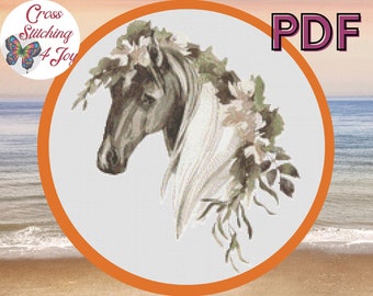 Horse Cross Stitch Pattern, Majestic AnimalColorful Watercolor Nature Art, Counted Xstitch, Palomino Lover Gift, Pattern Keeper Compatible