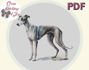 Greyhound Counted Cross Stitch, Greyhound Dog Breed, Colorful Watercolor Decorating Ideas, Pattern Keeper Compatible