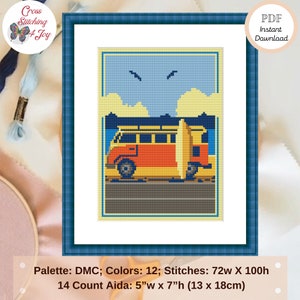 Vintage Camper VW Van, Art Deco Cross Stitch Pattern