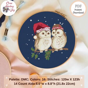 Barn Owls Merry Christmas Cross Stitch Pattern, Easy Cute Crossstitch Decor PDF