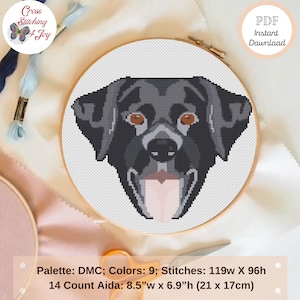 Zwarte Labrador Retriever Cross Stitch patroon, zeer eenvoudig Animal Cross Stitch, Labrador Dog Lover Gift, Animal gestileerde Xstitch