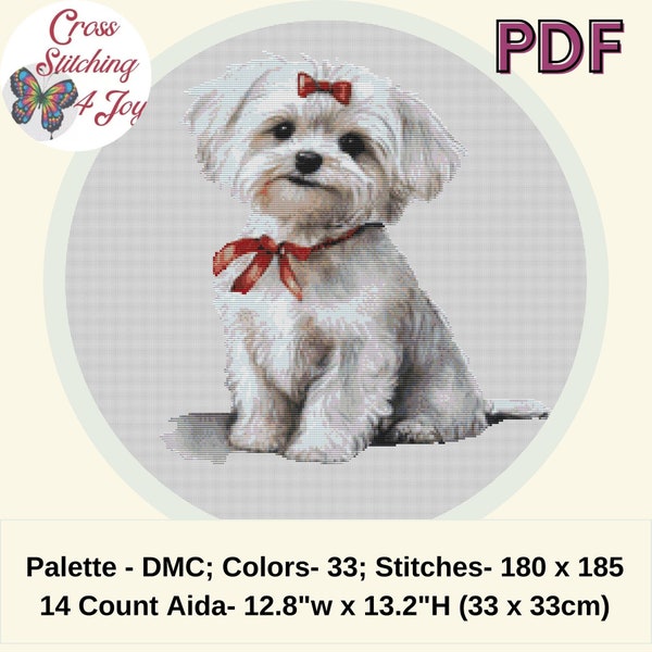 Point de croix compté maltais, thème mignon de race de chien maltais, aquarelle colorée, idées de décoration adaptées aux enfants, compatible avec le gardien de modèle