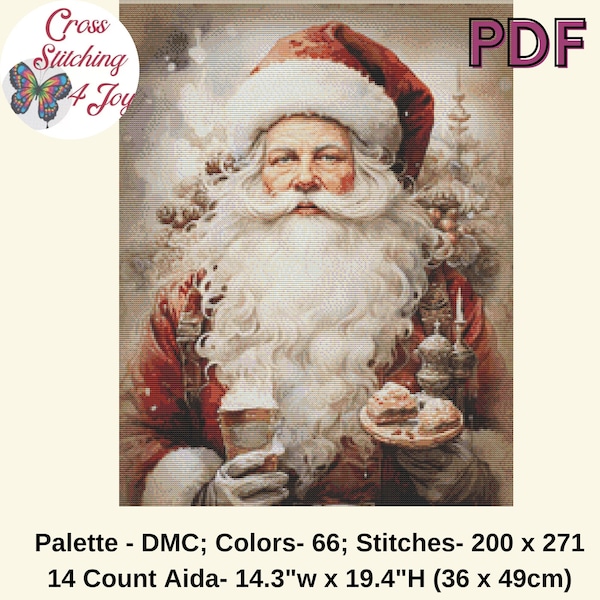 Santa Cross Stitch Christmas Patterns PDF, Easy Victorian Crossstitch Chart, Old World Santa Xmas Decoration, Pattern Keeper Compatable
