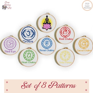 Set of 8 Chakras: Root, Sacral, Solar Plexus, Heart, Throat, Third Eye, Crown Chakra & Mediattion Cross Stitch Patterns