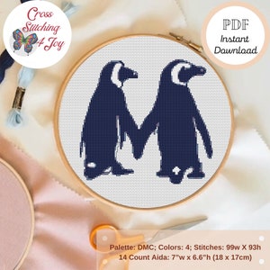 Penguin Cross Stitch, I Love my Penguin - Cross Stitch Counted Patterns, Penguin Valentine Gift