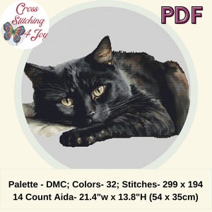 Gato negro en punto de cruz, adorable temática de Halloween, acuarela colorida, ideas de decoración para niños, compatible con Pattern Keeper