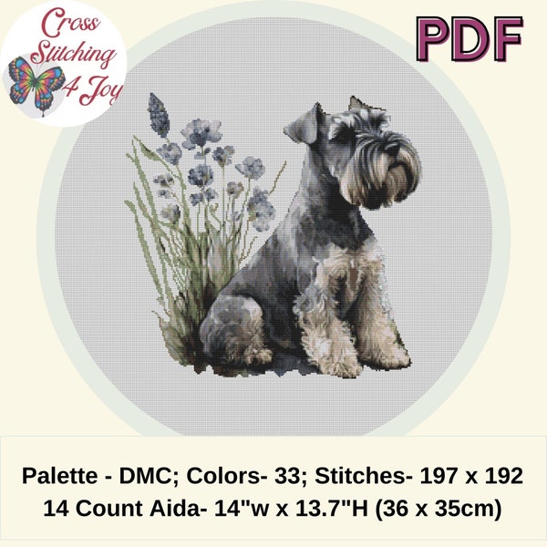 Schnauzer Counted Cross Stitch, Schnauzer Dog Breed, Colorful Watercolor Decorating Ideas, Pattern Keeper Compatible